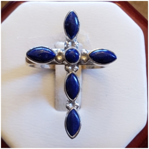 Jewelry - Genuine Lapis-Lazuli Cross Ring Size 7.75